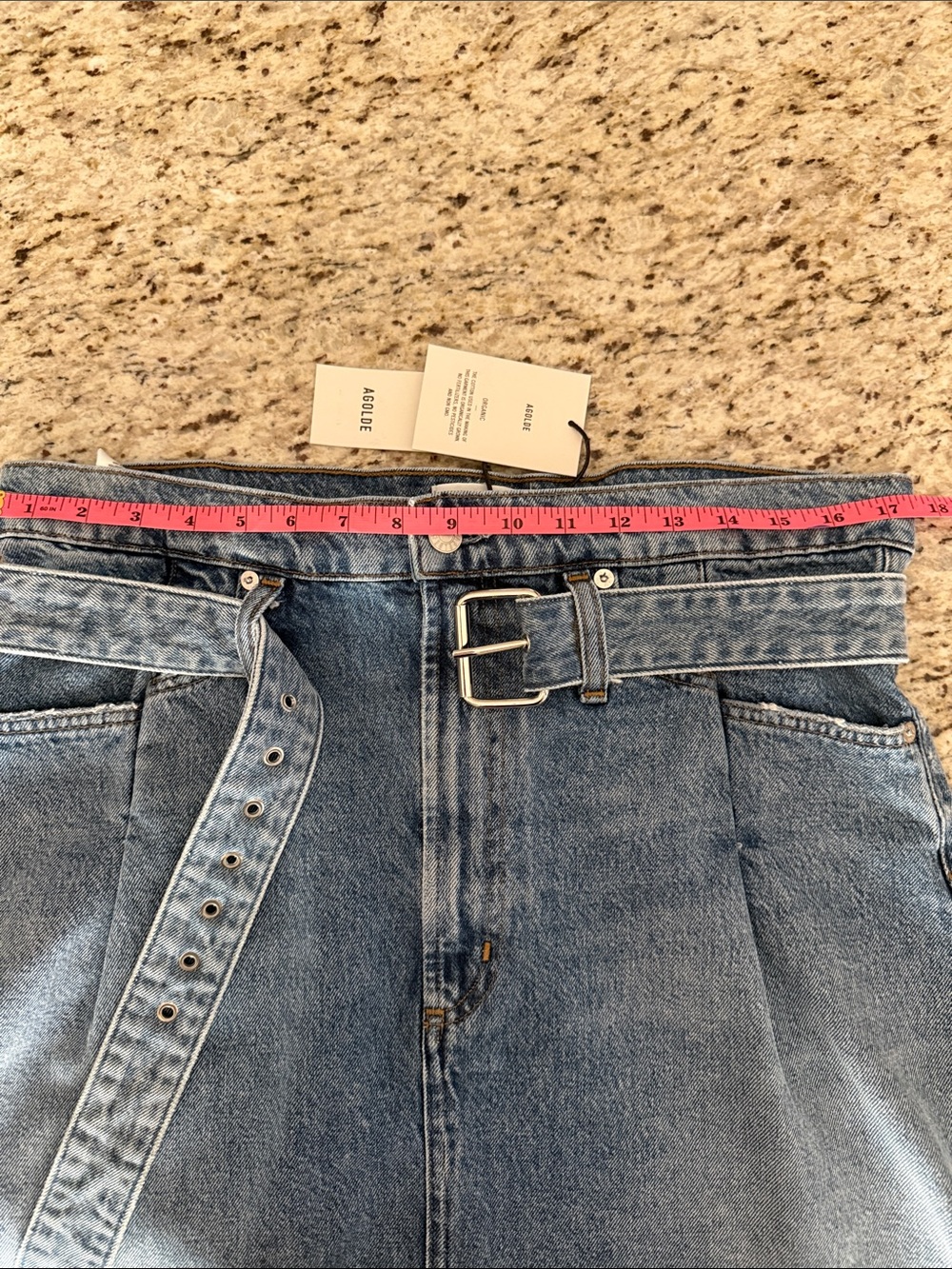 Agolde 90’s Retro Denim Mini Skirt w/Belt High Rise Paper-bag Waist Sz 29 - Picture 9 of 11